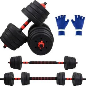 Mobiclinic® , Mancuernas ajustables, 2 en 1, Peso de 2-30 kg, Incluye y barra extensión acolchada, Tuercas antideslizantes, Acero resistente, Gym casa